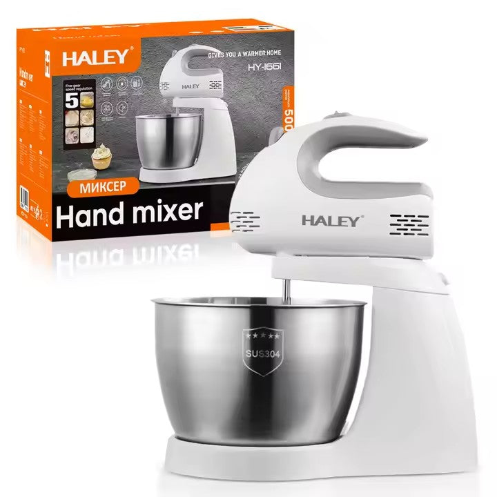 Mixer de Inalta Performanta HALEY, 500W, Bol Generos din Inox de 3L, 5 Trepte de Viteza, Alb si Inox